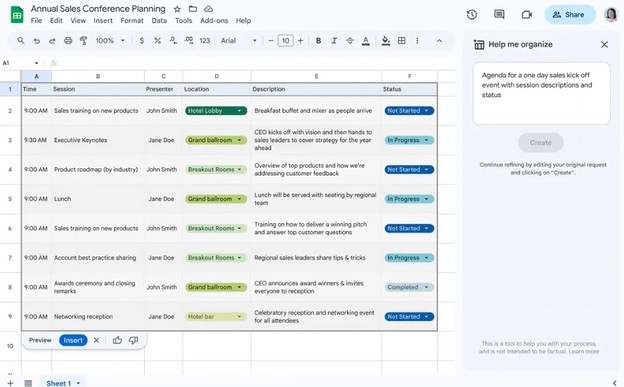 Duet AI može generirati predloške u Sheets tablicama