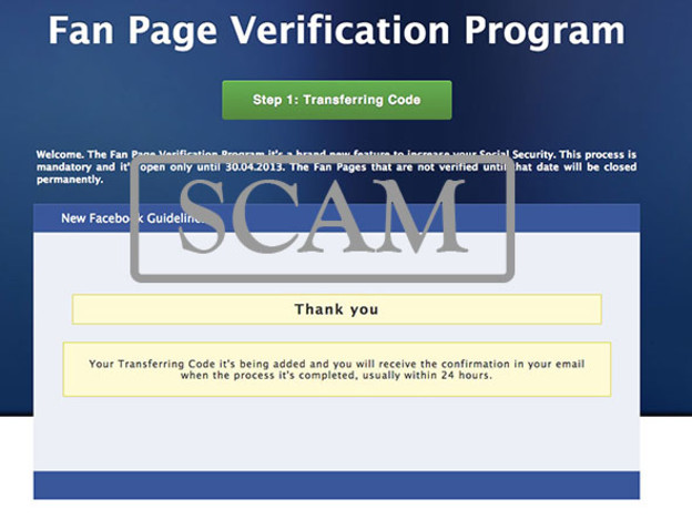 Facebook Fan Page Verification Program je prijevara