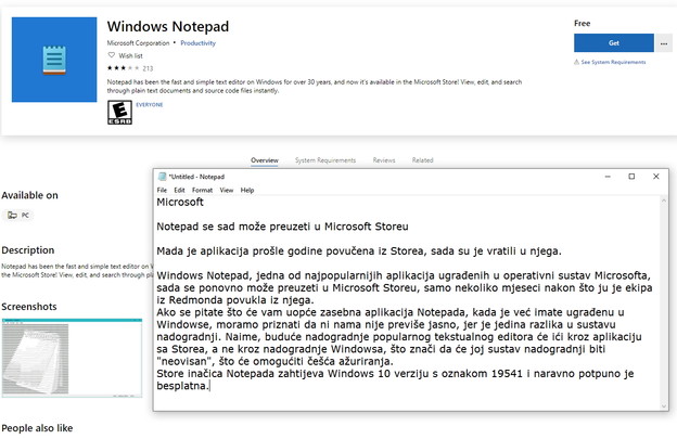 Notepad se sad može preuzeti u Microsoft Storeu
